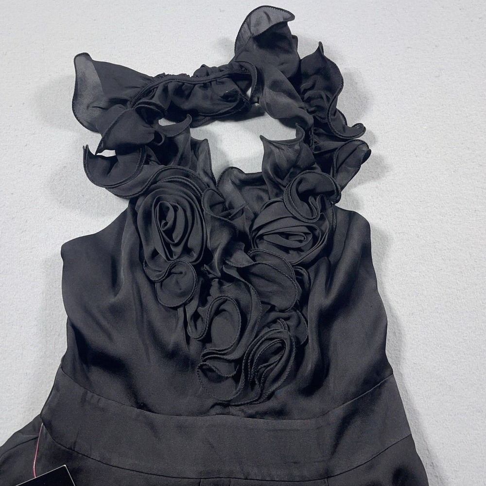 Bebe Rosette Ruffle Halter Dress Women Small Fit Flare‎ Black Jean And Jane NWT - Picture 2 of 12